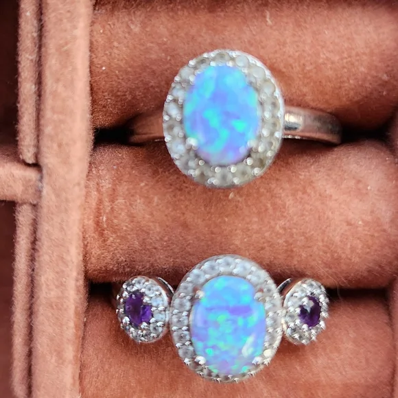 Kay Jewelers Silver and Blue Opal Rings - Picture 2 of 5